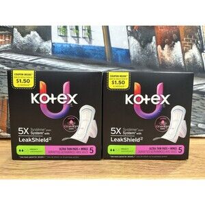 U by Kotex Ultra Thin Pads Heavy with Wings 5 Ct Lot of 2 New Sealed